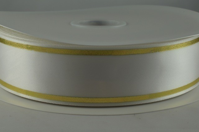 54350 - 38mm White Rosette Tramline Ribbon (100 Metres)