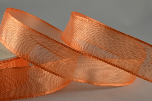 Y392 - 70mm Wired Sheer Ribbon-70mm-21 Pale Orange-25 Metres
