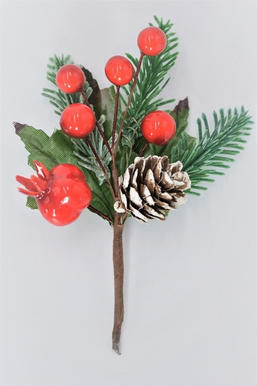 22035 - Christmas Floral & Pine Cones Picks. Measures - 12cm Height x 9cm Width.