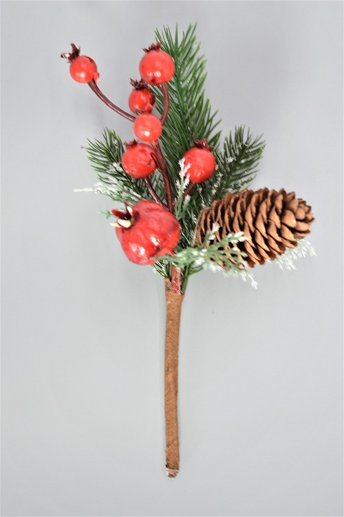 22039 - Berries & Pine Cone Christmas Pick. Measures - 24cm Height x 11cm Width.