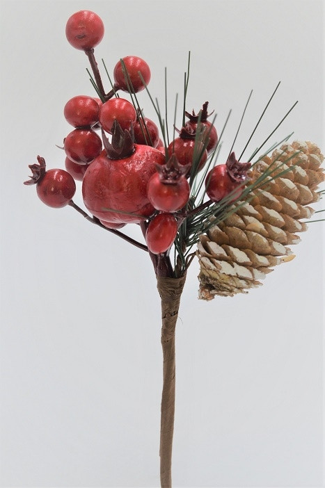 22046 - Holly & Layered Berries Christmas Pick. Measures - 22cm Height x 13cm Width.