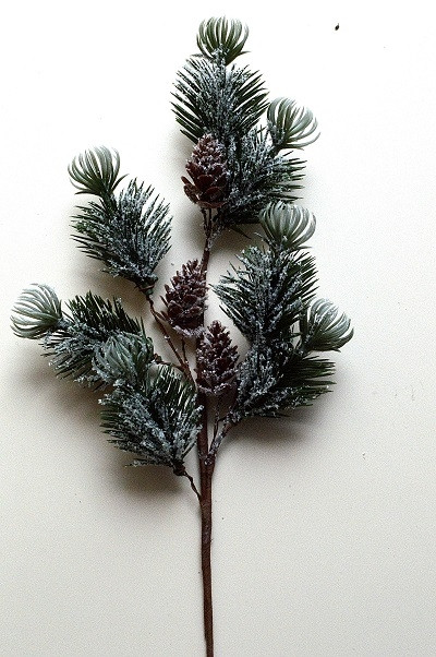 22071 - Winter branches with frosted leaves and cones.  Height 380mm  ,   Width  160mm 