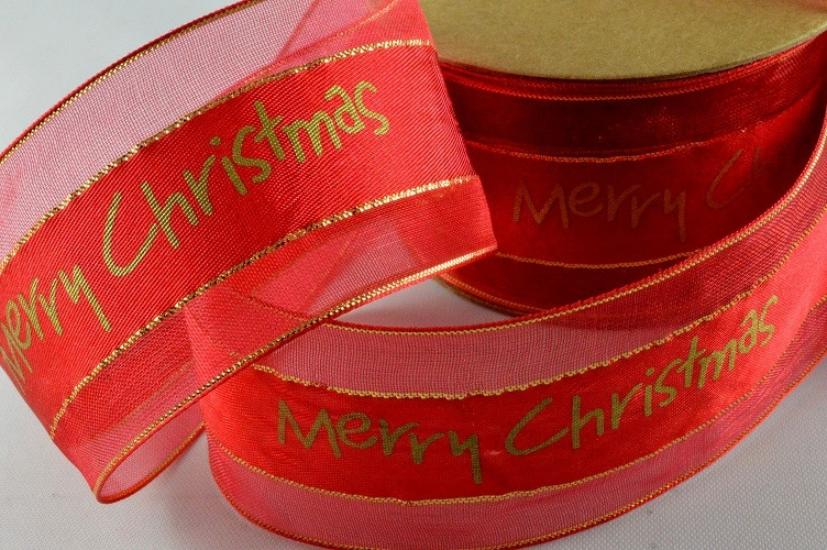 55025 - 38mm Red Merry Christmas Ribbon x 10 Metre Rolls!!-36 Red