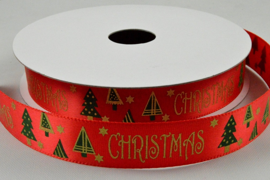 55093 - 16mm Red Christmas Satin Printed Ribbon x 10 Metre Rolls!
