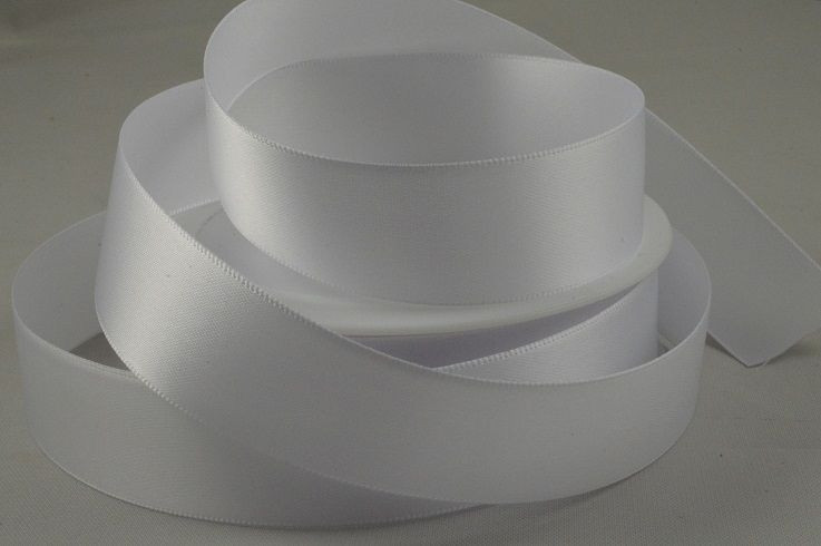 93977 - 25mm White Double Sided Satin x 25 Metre Rolls!