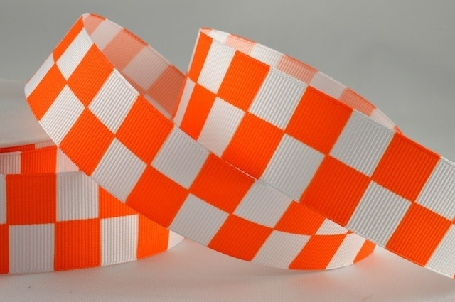 X322 - 25mm Printed Block Ribbon (20 Metres)-25mm-26 Orange