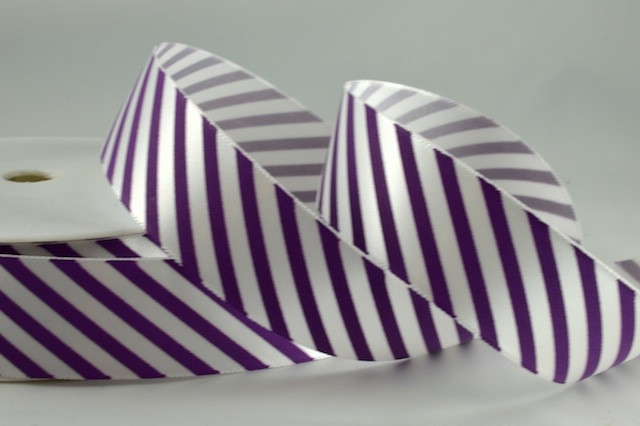 X321 - 25mm Purple Candy Stripe Ribbon (100 Metres)