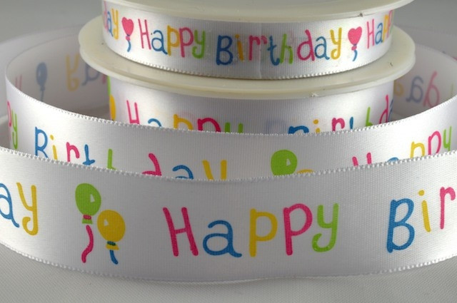 54014 - 15mm & 25mm Happy Birthday Printed Ribbon (20 Metres)
