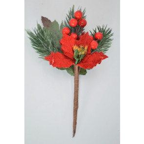 22014 - Red Berries & Leaves Christmas Pick. Measures - 15cm Height x 8cm Width.