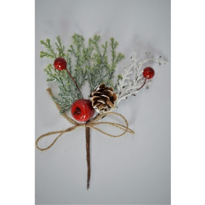 22029 - Twine, Berries & Pine Cones Pick.  Measures - 16cm Height x 10cm Width.