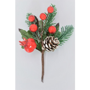 22035 - Christmas Floral & Pine Cones Picks. Measures - 12cm Height x 9cm Width.