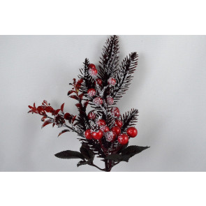 22036 - Darkened Red Berries & Snow Flower Picks. Measures - 24cm Height x 13cm Width.