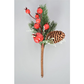 22039 - Berries & Pine Cone Christmas Pick. Measures - 24cm Height x 11cm Width.