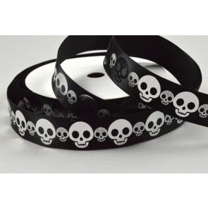 55085 - 15mm Black Skull Printed Ribbon x 10 Metre Rolls! 