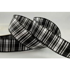 Y773 - 25mm Tartan Ribbon-25mm-423 Black & White-10 Metres